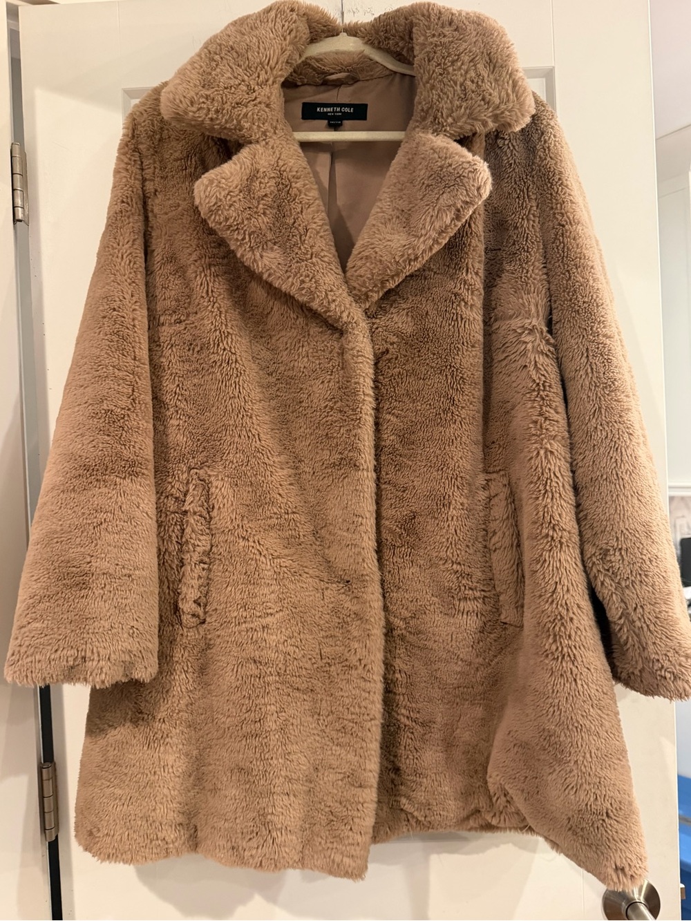 Kenneth Cole Plush Teddy Coat in Warm Tan